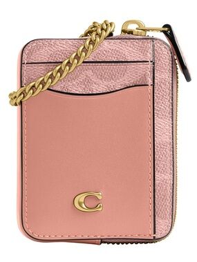 Coach Refined Calf Leather Essential Chain Card Case in Pink - New